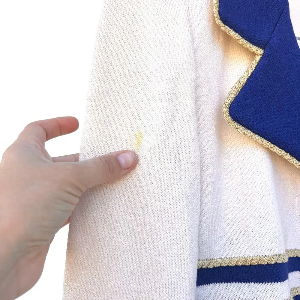 St. John Vintage Santana Knit Military Nautical Cropped Jacket Blazer 2 Blue - Picture 7 of 9